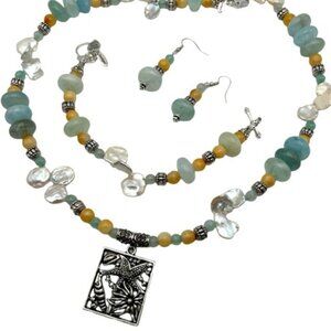 Handmade Jewelry Set - Ocean Life - Agate, Yellow Jade, Keishi Pearl